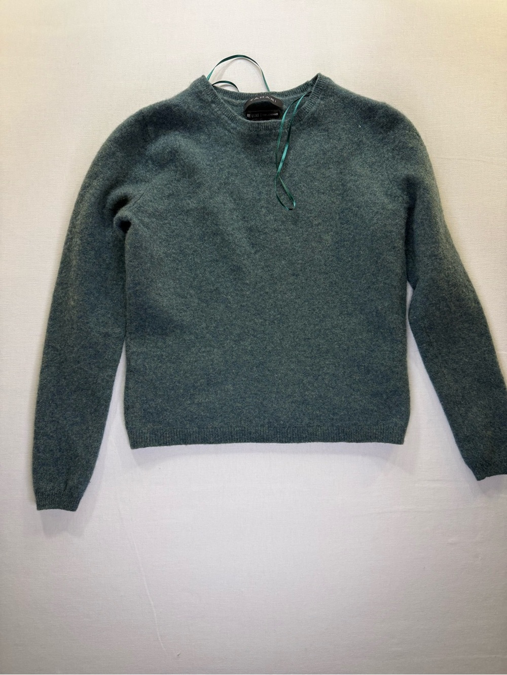 Tahari Pure Luxe 100% Cashmere Heathered Teal Crewneck Sweater